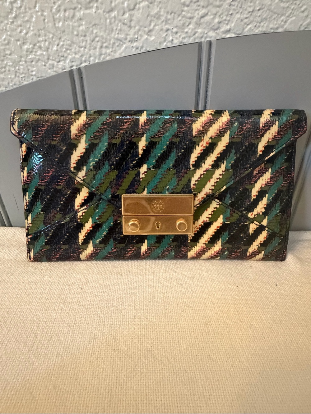 Tory Burch Multi-Color Patterned Envelope Clutch/wallet with Gold Lock